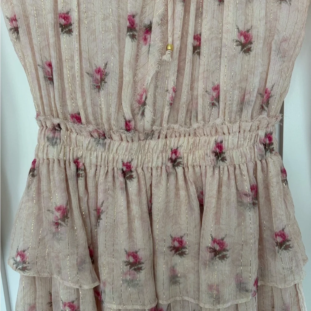LoveShackFancy Popover Mini Dress in Vintage Rose Pink Gold Floral - Picture 5 of 7